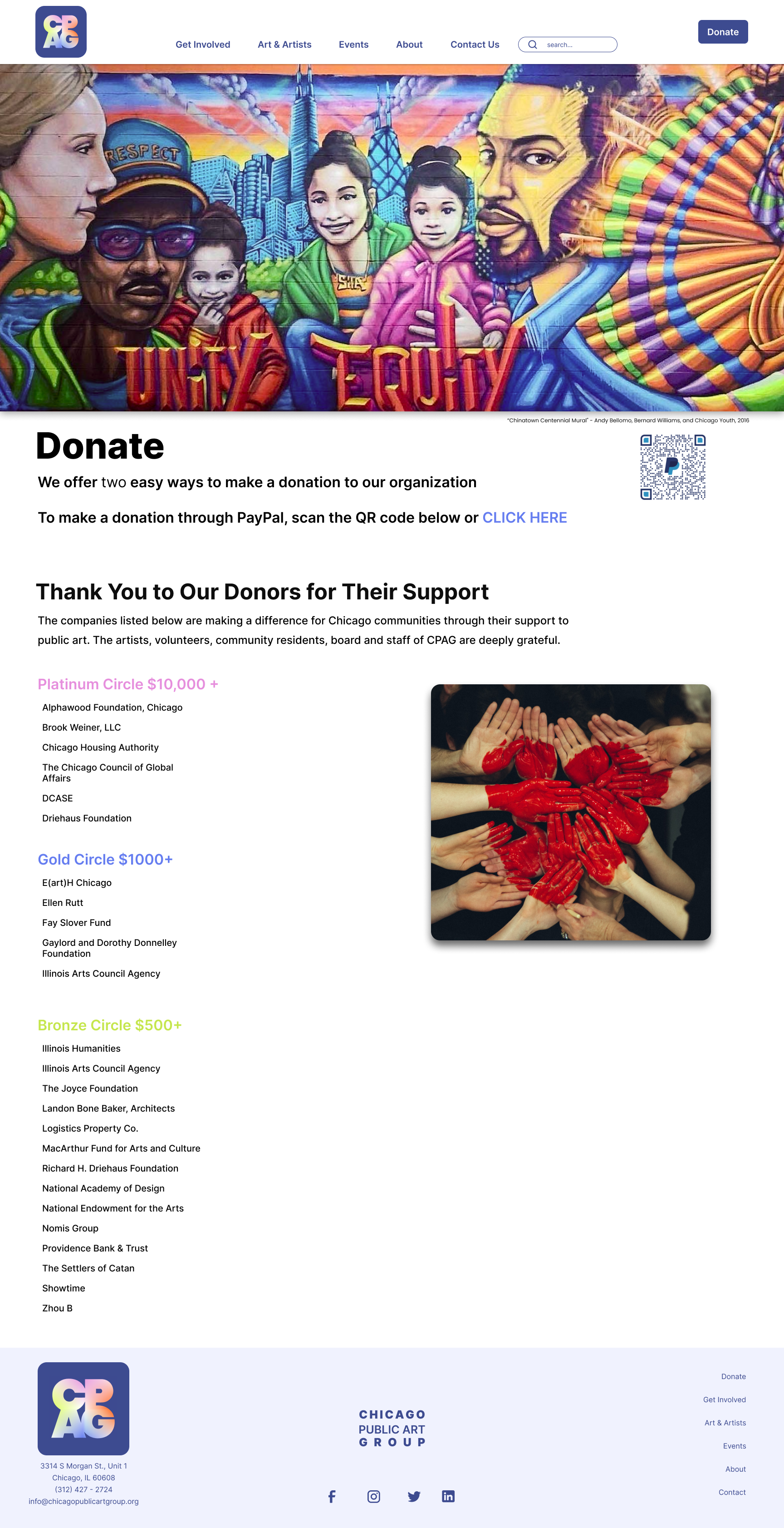 The merged Donate page, using existing funders as social proof for new donations.